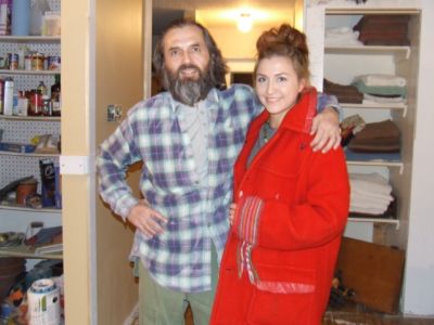 Todd Fontaine and daughter, Carmella Fontaine, wearing the Hudsons Bay Blanket coat